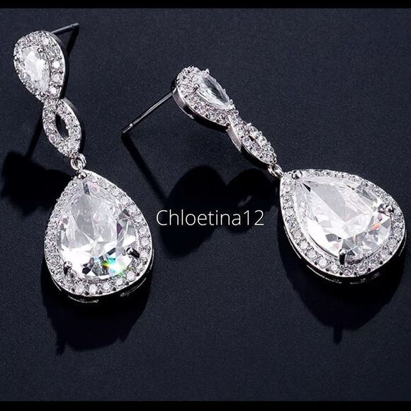 NEW Austrian Crystal Silver Wedding Earrings - Picture 2 of 9